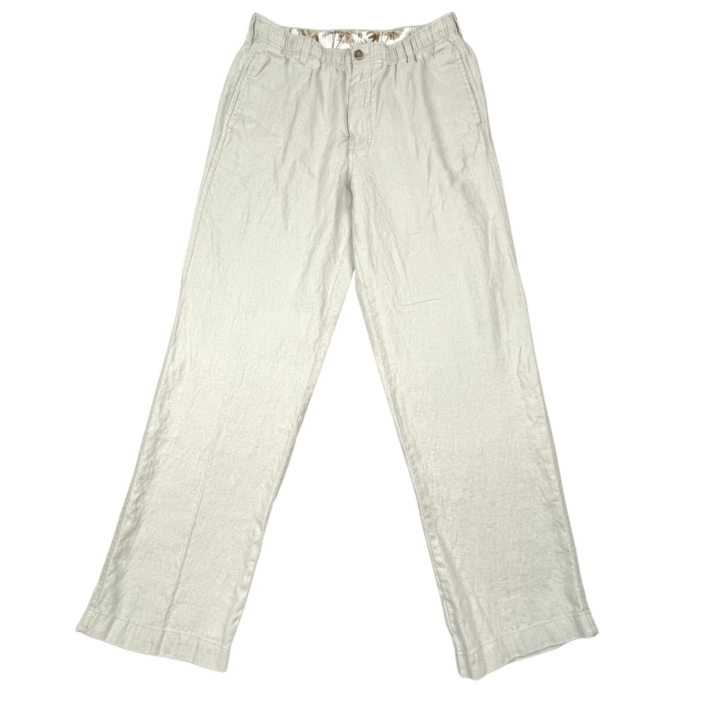 28 Palms Mens 100% Linen Pants L 32 Beige Straight Pockets Cruise Beach Wedding
